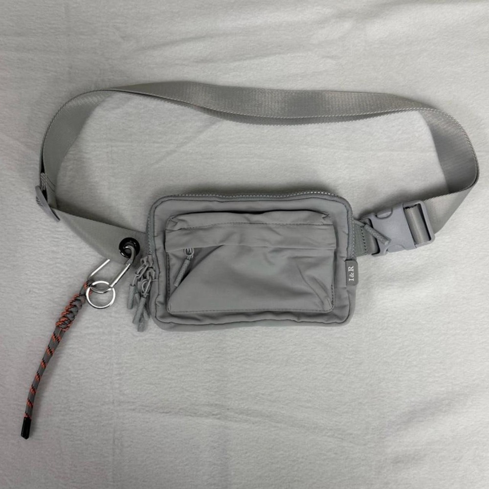 Iris Multi Pocket Crossbody Bag Grey Minimalist Utility Fanny Pack Silver Tone